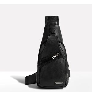 Black Leather Men's Sling Bag